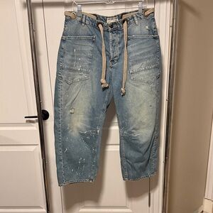 We The Free Light Blue Distressed Barrel Jeans